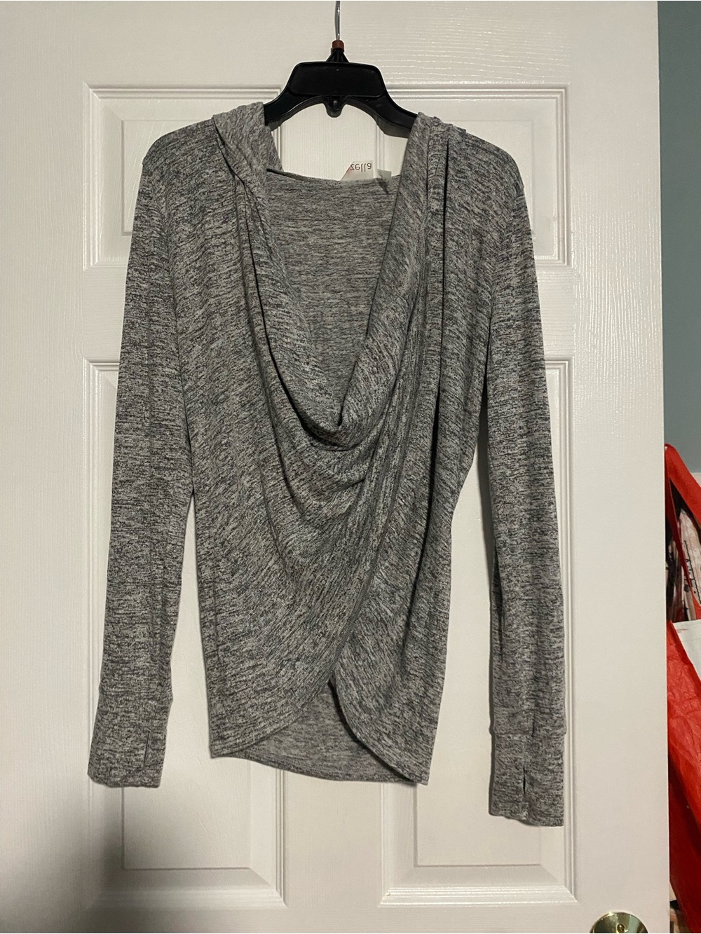 Zella Gray Draped Cowl Neck Hoodie Sweater
